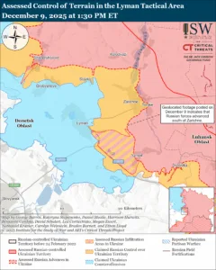 Assessed Control of Terrain in the Lyman Tactical Area, December 9, 2025 at 1:30 PM ET