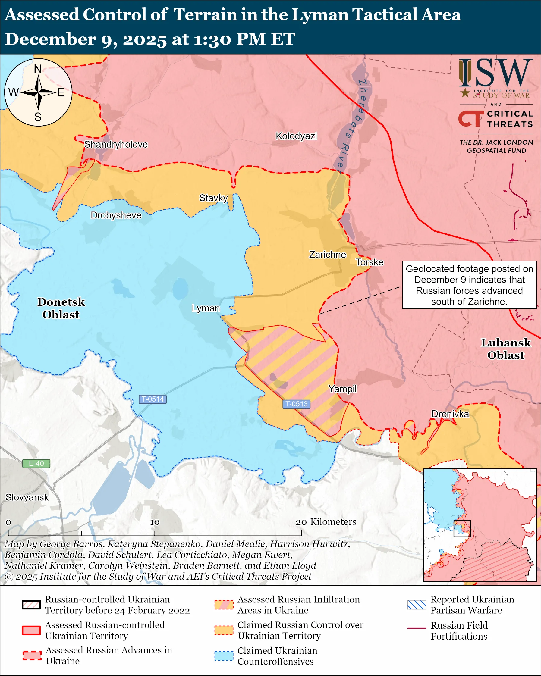 Assessed Control of Terrain in the Lyman Tactical Area, December 9, 2025 at 1:30 PM ET