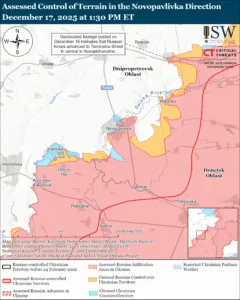 Assessed Control of Terrain in the Novopavlivka Direction, December 17, 2025 at 1:30 PM ET