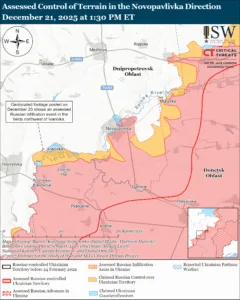 Assessed Control of Terrain in the Novopavlivka, Direction December 21, 2025 at 1:30 PM ET