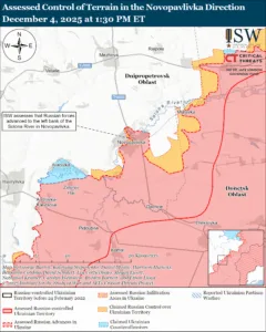 Assessed Control of Terrain in the Novopavlivka Direction, December 4, 2025 at 1:30 PM ET