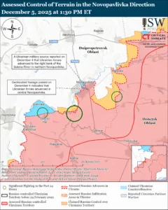 Assessed Control of Terrain in the Novopavlivka Direction, December 5, 2025 at 1:30 PM ET