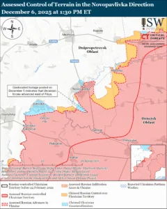 Assessed Control of Terrain in the Novopavlivka Direction, December 6, 2025 at 1:30 PM ET