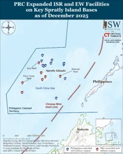 PRC Expanded ISR and EW Facilities on Key Spratly Island Bases as of December 9, 2025