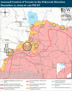Assessed Control of Terrain in the Pokrovsk Direction, December 11, 2025 at 1:30 PM ET