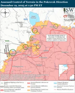 Assessed Control of Terrain in the Pokrovsk Direction, December 19, 2025 at 1:30 PM ET