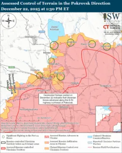 Assessed Control of Terrain in the Pokrovsk Direction, December 22, 2025 at 1:30 PM ET