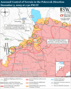 Assessed Control of Terrain in the Pokrovsk Direction, December 5, 2025 at 1:30 PM ET