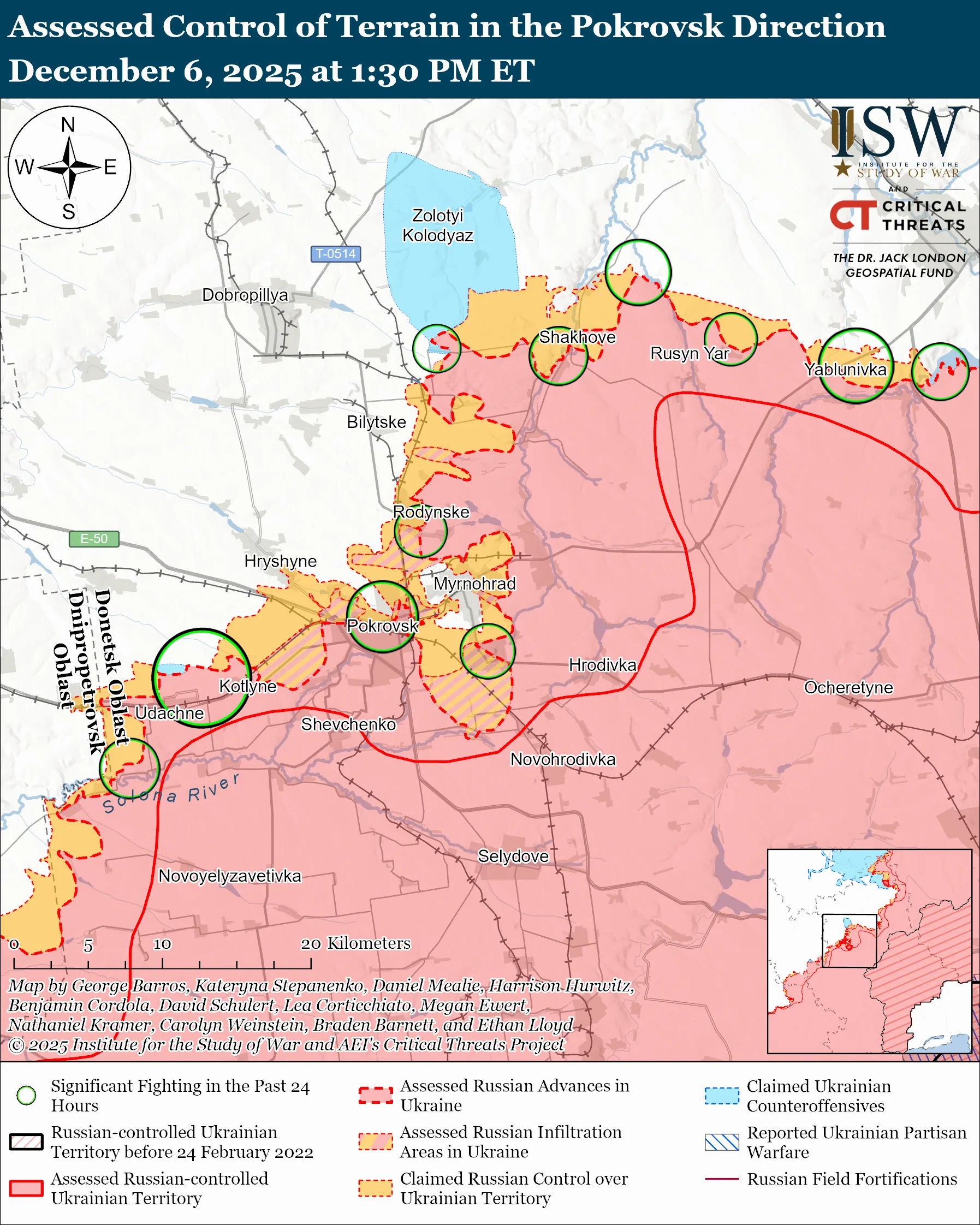  Assessed Control of Terrain in the Pokrovsk Direction, December 6, 2025 at 1:30 PM ET