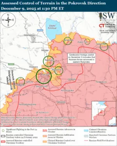 Assessed Control of Terrain in the Pokrovsk Direction, December 9, 2025 at 1:30 PM ET