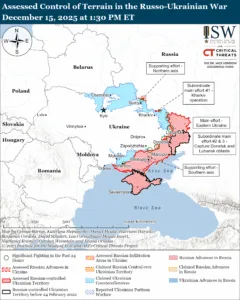 Assessed Control of Terrain in the Russo-Ukrainian War, December 15, 2025 at 1:30 PM ET