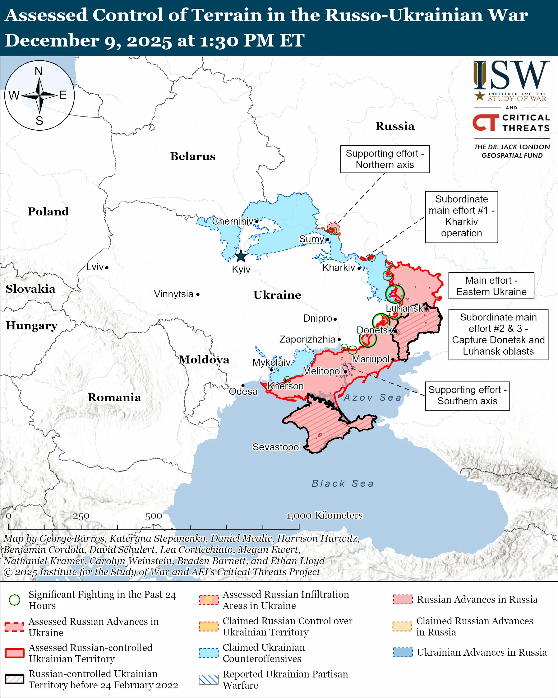 Assessed Control of Terrain in the Russo-Ukrainian War, December 9, 2025 at 1:30 PM ET