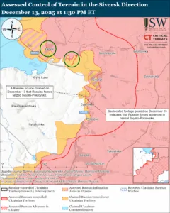 Assessed Control of Terrain in the Siversk Direction, December 13, 2025 at 1:30 PM ET