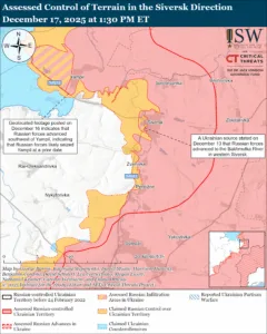 Assessed Control of Terrain in the Siversk Direction, December 17, 2025 at 1:30 PM ET