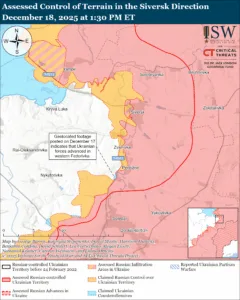 Assessed Control of Terrain in the Siversk Direction, December 18, 2025 at 1:30 PM ET
