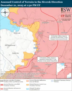 Assessed Control of Terrain in the Siversk Direction, December 21, 2025 at 1:30 PM ET