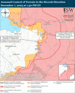 Assessed Control of Terrain in the Siversk Direction, December 7, 2025 at 1:30 PM ET