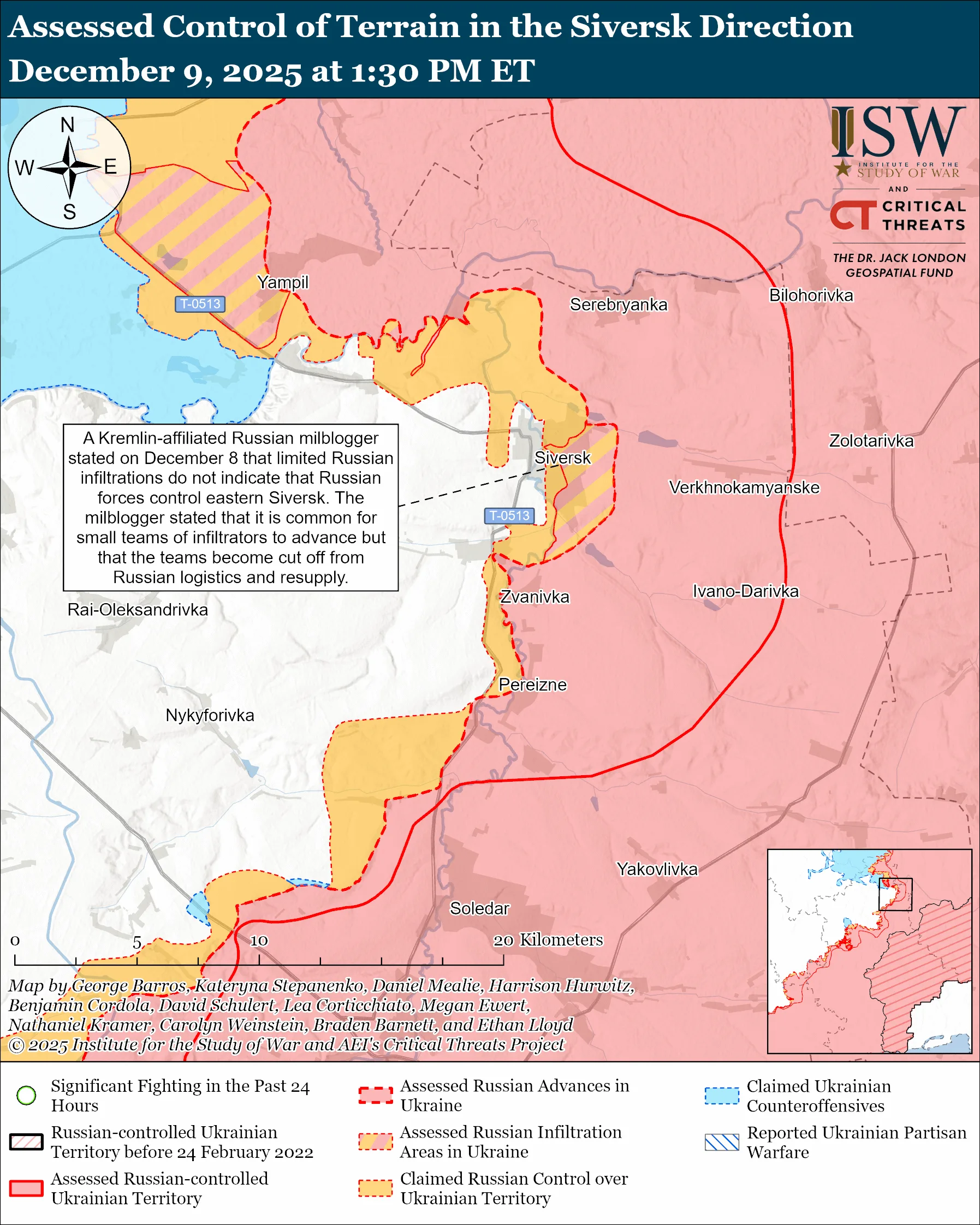 Assessed Control of Terrain in the Siversk Direction, December 9, 2025 at 1:30 PM ET