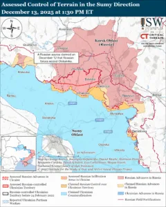 Assessed Control of Terrain in the Sumy Direction, December 13, 2025 at 1:30 PM ET