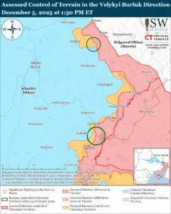 Assessed Control of Terrain in the Velykyi Burluk Direction, December 5, 2025 at 1:30 PM ET