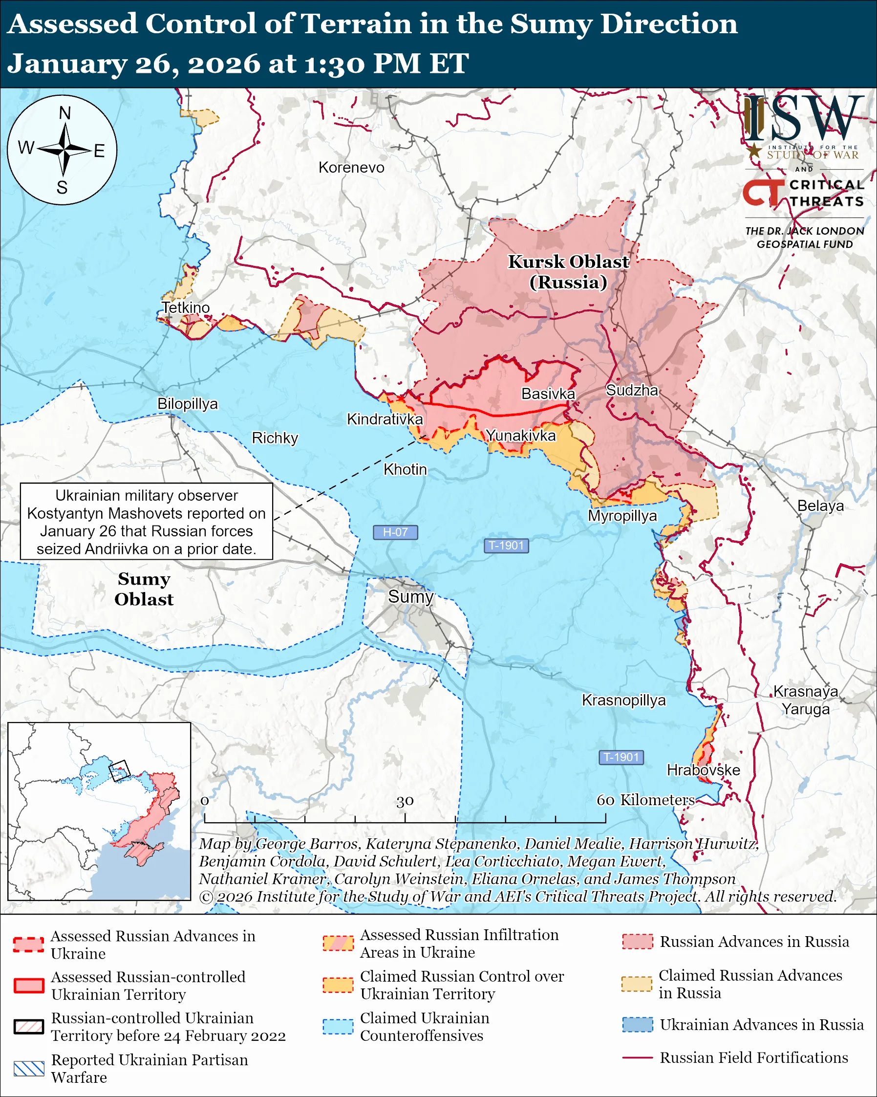 Control Of Terrain In The Sumy Direction Jan 26 2026 ISW Sumy Direction January 26 2026.webp