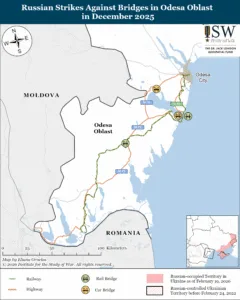 Russian Strikes Against Bridges in Odesa Oblast in December 2025