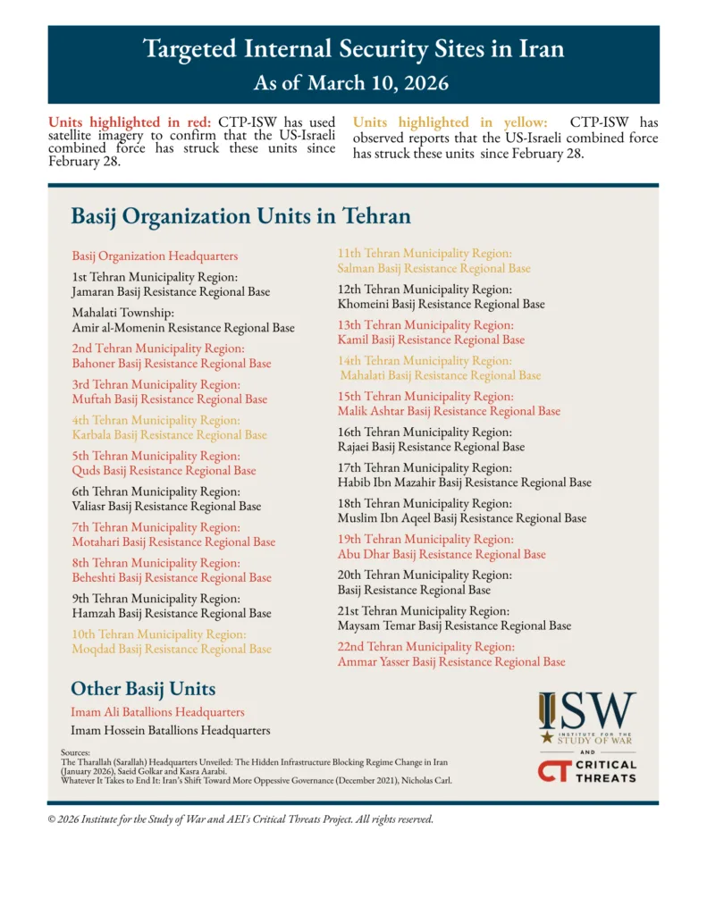 Targeted Basij Internal Security Sites in Iran, As of March 10, 2026 - Page 1