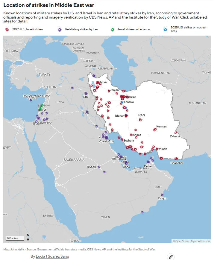 Strike Map Map shows latest strike locations in the Middle East | ISW