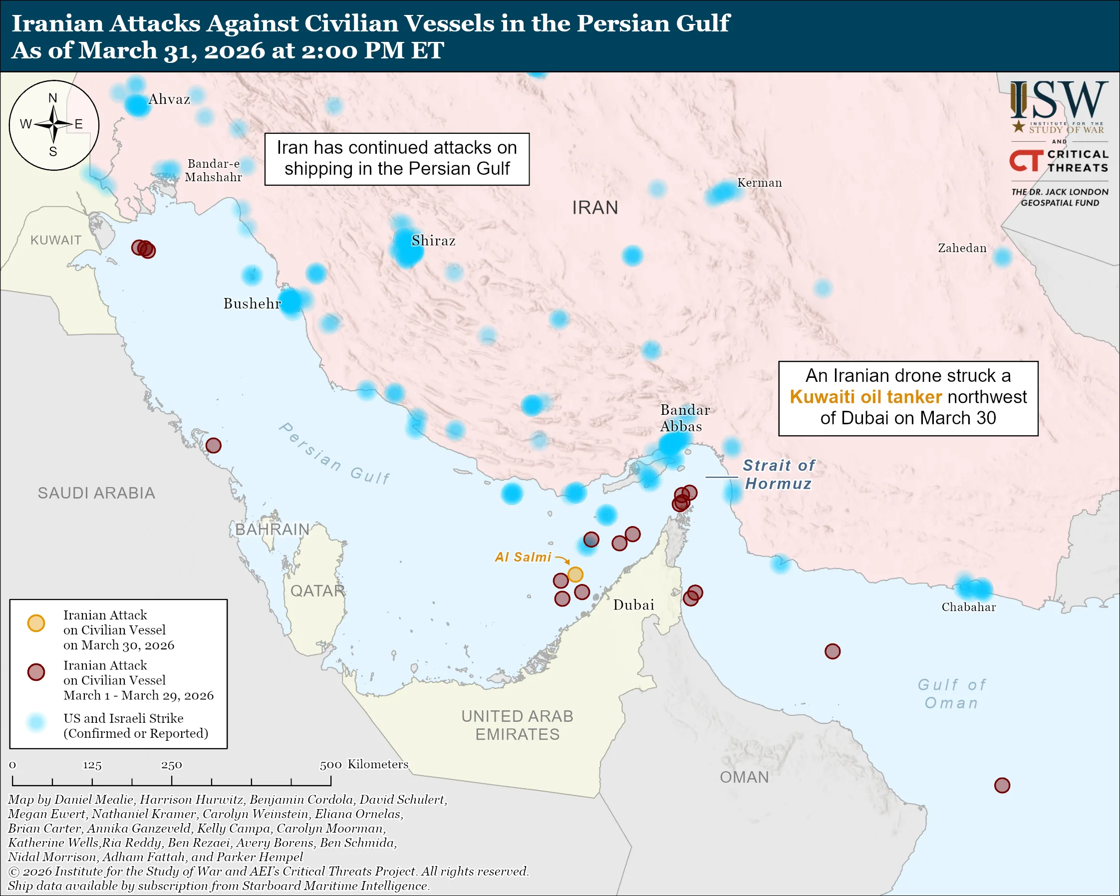 نقشه حملات ایران علیه شناورهای غیرنظامی در خلیج فارس