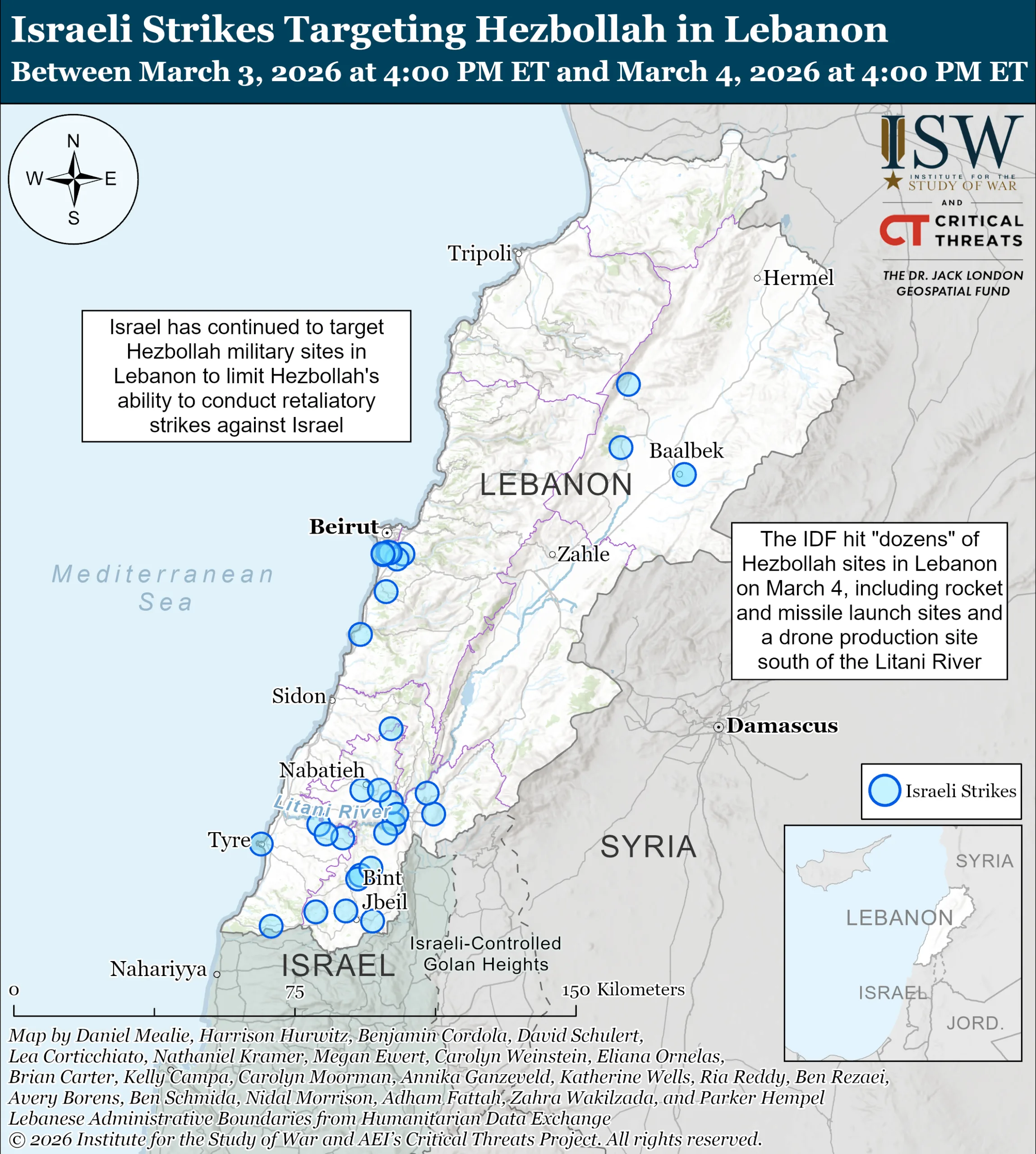 Israeli Strikes Targeting Hezbollah in Lebanon, Between March 3, 2026 at 4:00 PM ET and March 4, 2026 at 4:00 PM ET