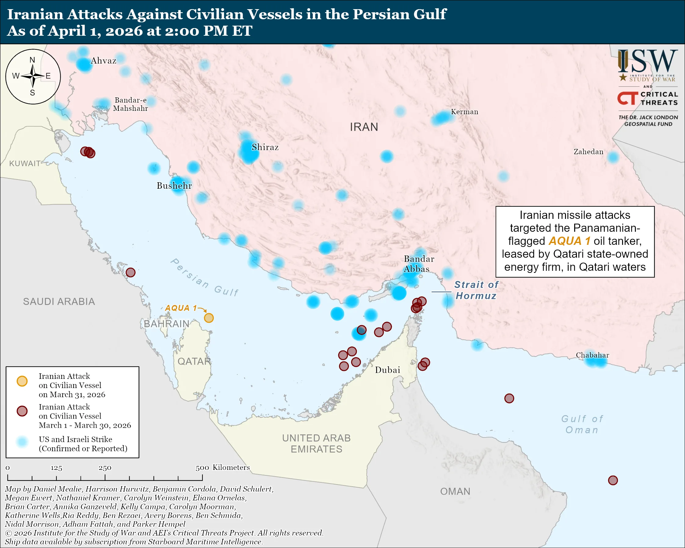 نقشه حملات ایران علیه شناورهای غیرنظامی در خلیج فارس