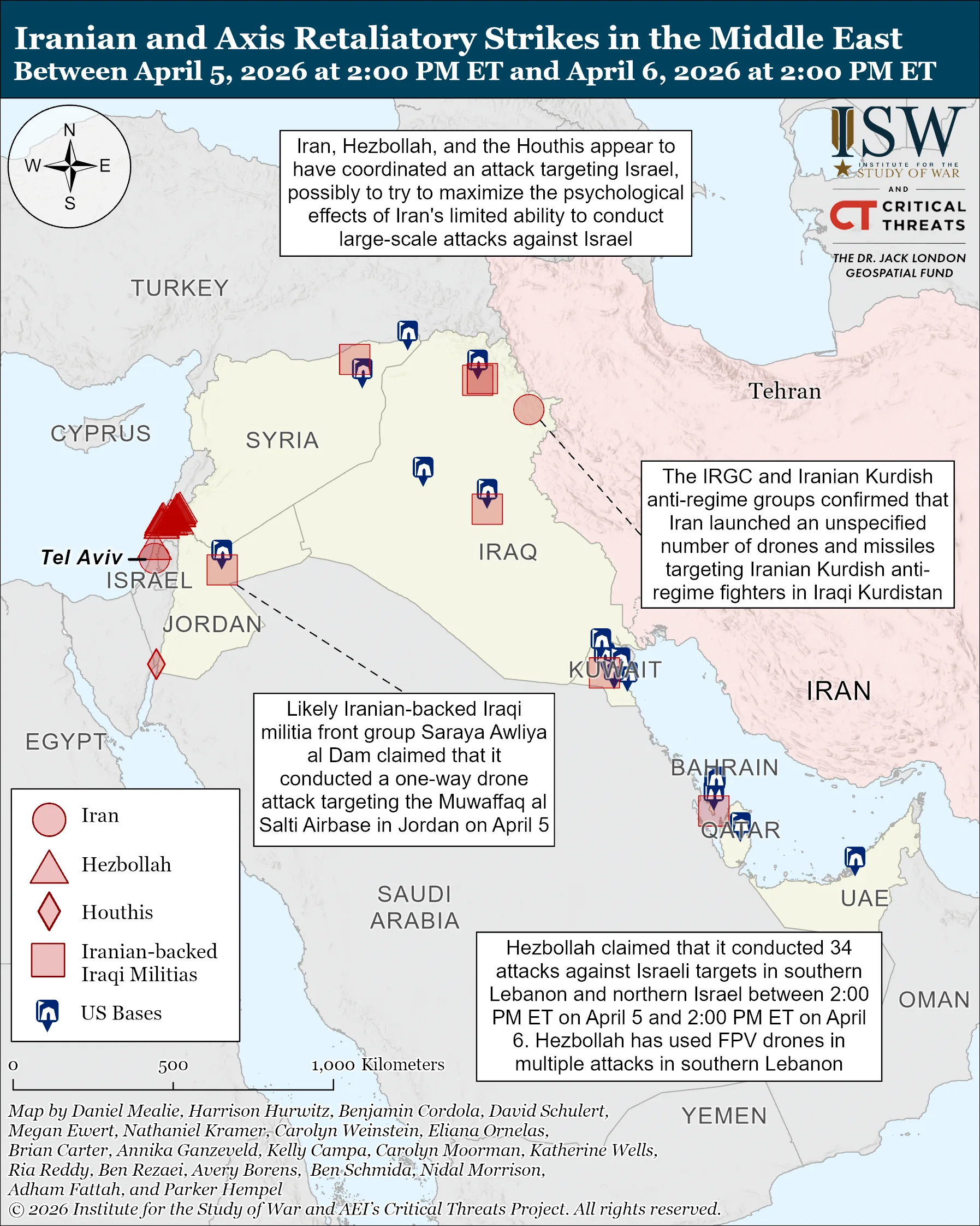 نقشه حملات تلافی‌جویانه ایران و محور مقاومت در خاورمیانه
