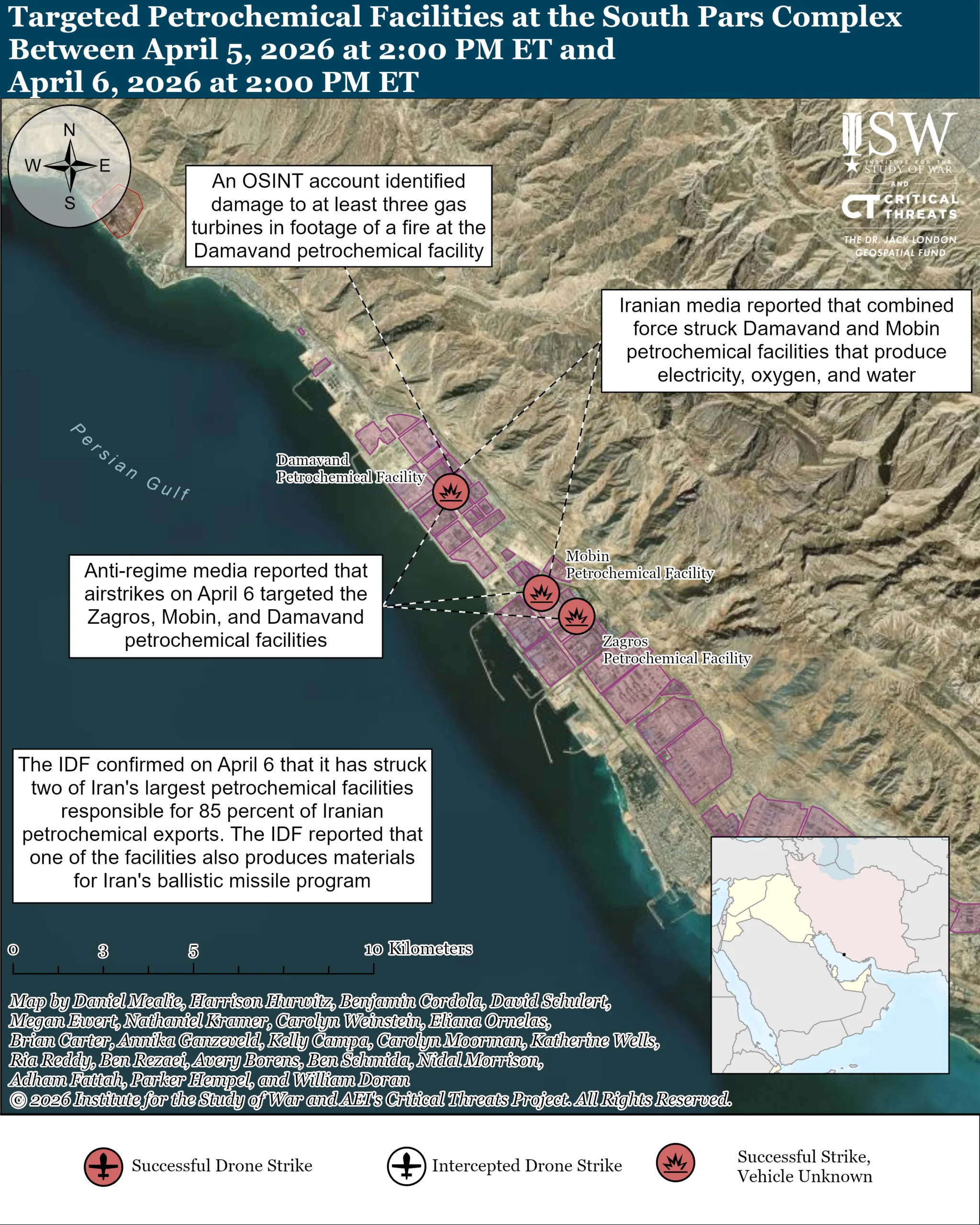 نقشه تأسیسات پتروشیمی هدف‌گرفته‌شده در مجتمع پارس جنوبی