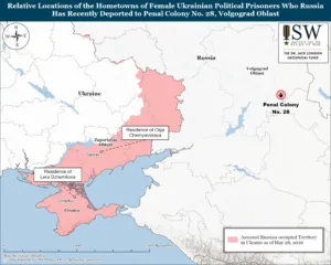 Relative Locations of the Hometowns of Female Ukrainian Political Prisoners Who Russia Has Recently Deported to Penal Colony No. 28, Volgograd Oblast