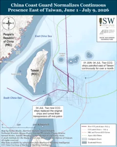 China Coast Guard Normalizes Continuous Presence East of Taiwan, June 1-July 9, 2026