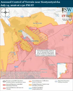 Assessed Control of Terrain near Kostyantynivka, July 14, 2026 at 1:30 PM ET
