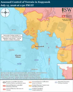 Assessed Control of Terrain in Kupyansk, July 15, 2026 at 1:30 PM ET