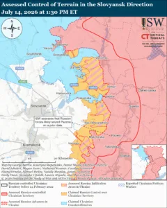 Assessed Control of Terrain in the Slovyansk Direction, July 14, 2026 at 1:30 PM ET