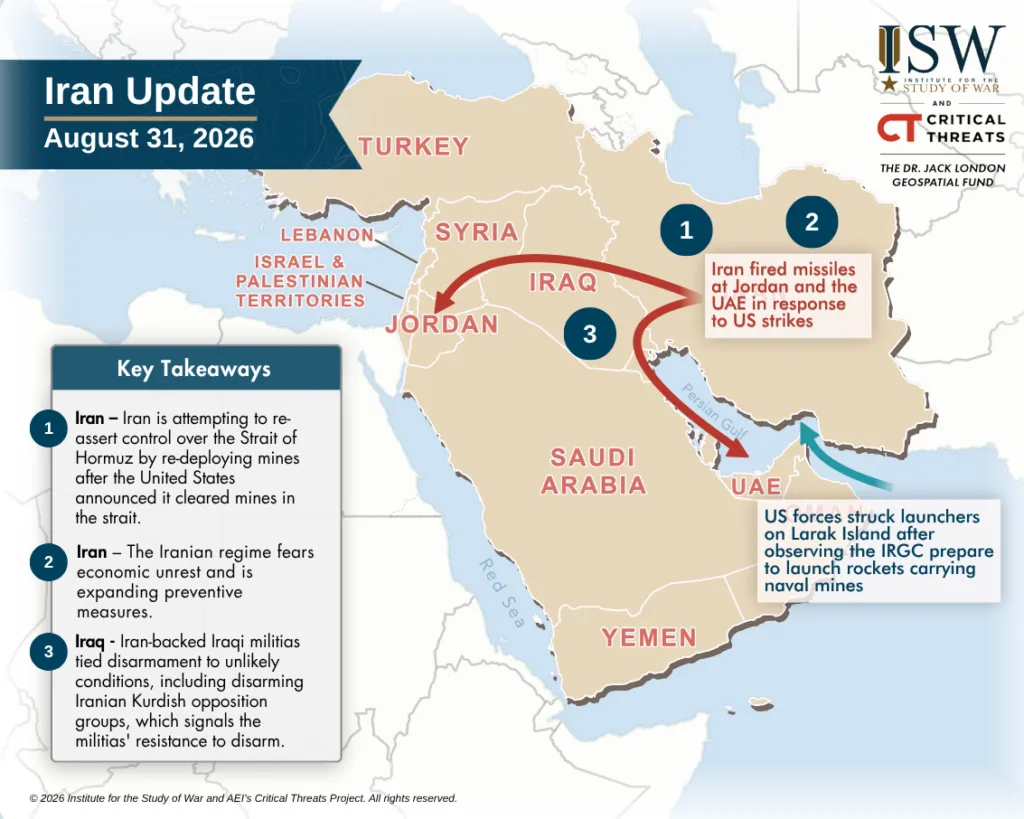 Daily Iran Update Graphic, August 31, 2026 Daily Iran Update Graphic, August 31, 2026
