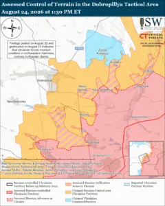 Assessed Control of Terrain in the Dobropillya Tactical Area, August 24, 2026 at 1:30 PM ET