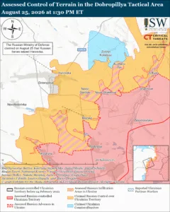 Assessed Control of Terrain in the Dobropillya Tactical Area, August 25, 2026 at 1:30 PM ET