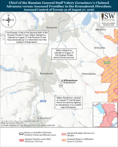 Chief of the Russian General Staff Valery Gerasimov’s Claimed Advances versus Assessed Frontline in the Kramatorsk Direction: Assessed Control of Terrain as of August 27, 2026