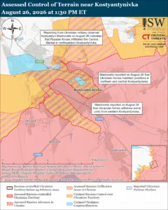 Assessed Control of Terrain near Kostyantynivka, August 26, 2026 at 1:30 PM ET
