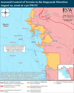Assessed Control of Terrain in the Kupyansk Direction, August 19, 2026 at 1:30 PM ET
