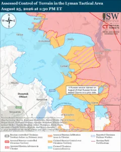 Assessed Control of Terrain in the Lyman Tactical Area, August 25, 2026 at 1:30 PM ET