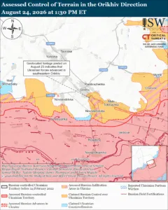 Assessed Control of Terrain in the Orikhiv Direction, August 24, 2026 at 1:30 PM ET