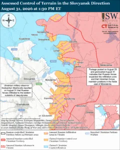 Assessed Control of Terrain in the Slovyansk Direction, August 31, 2026 at 1:30 PM ET