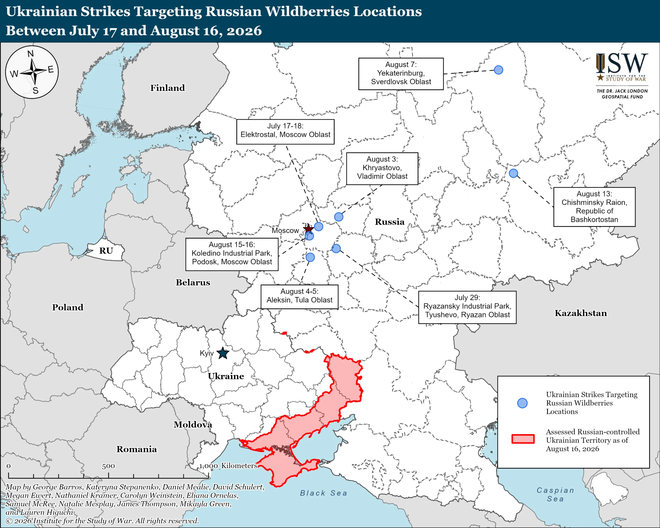Ukrainian Strikes Targeting Russian Wildberries Locations, Between July 17 and August 16, 2026
