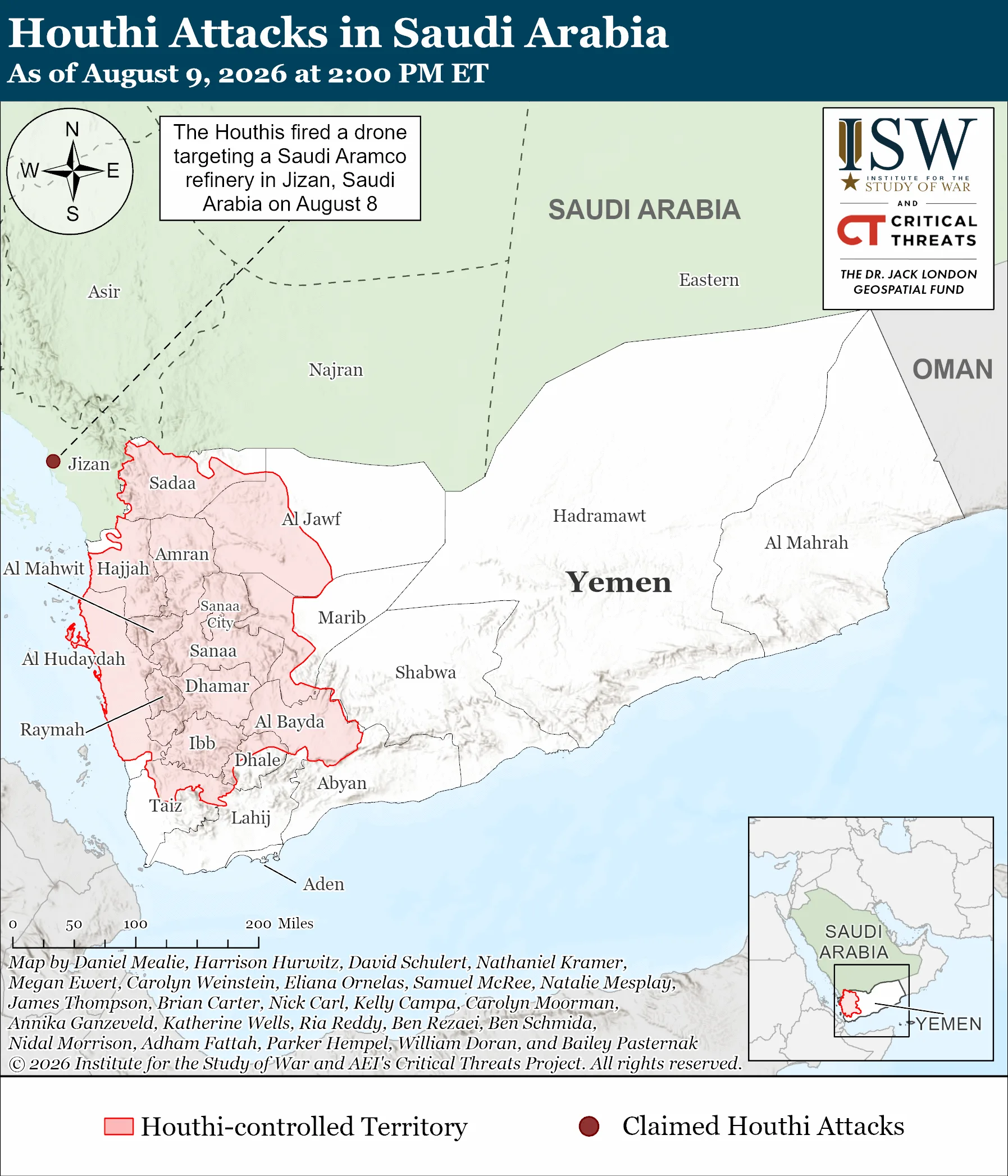 Houthi Assaults on Saudi Arabia as of August 9, 2026, at 2:00 PM ET