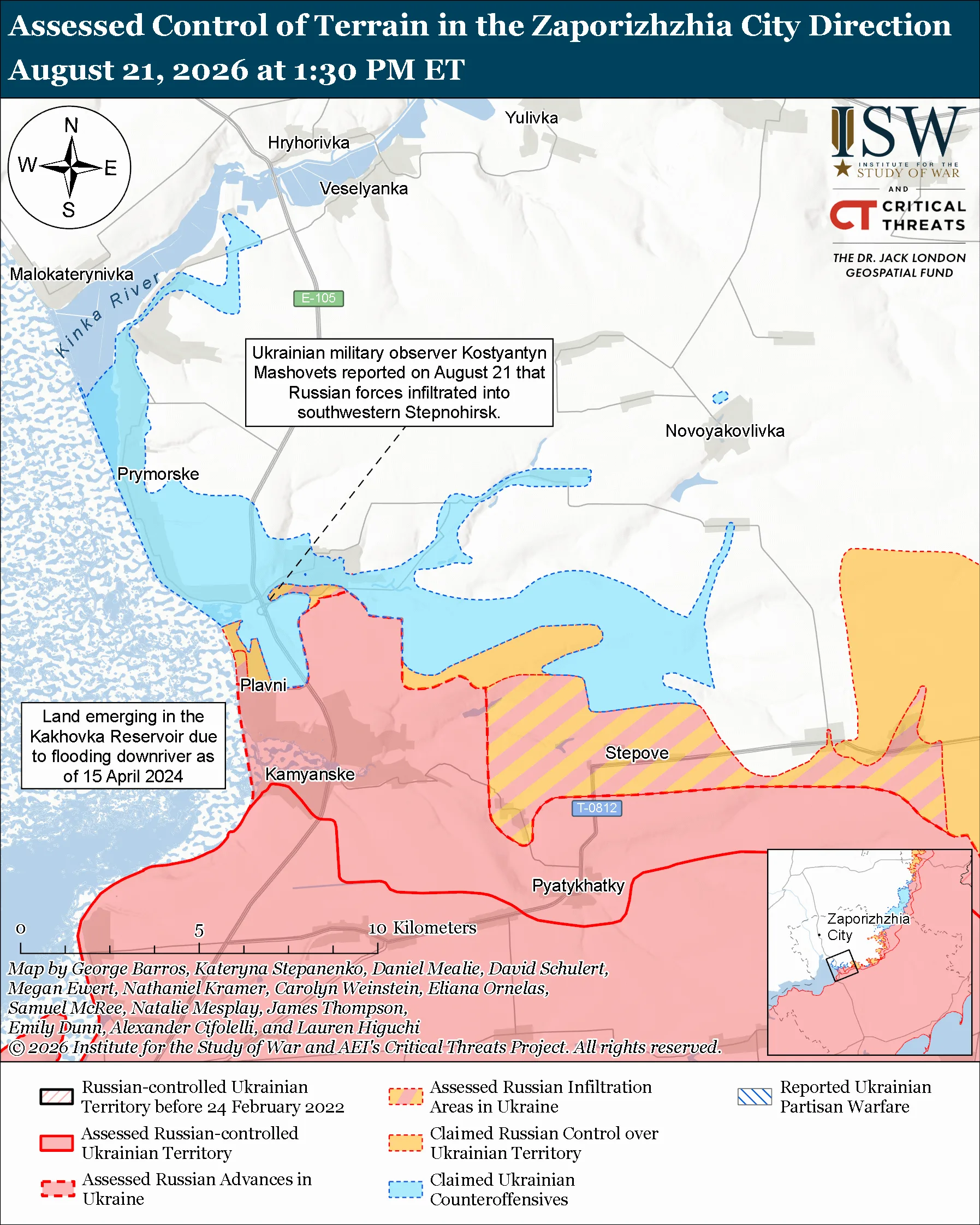 Assessed Control of Terrain in the Orikhiv Direction, August 21, 2026 at 1:30 PM ET